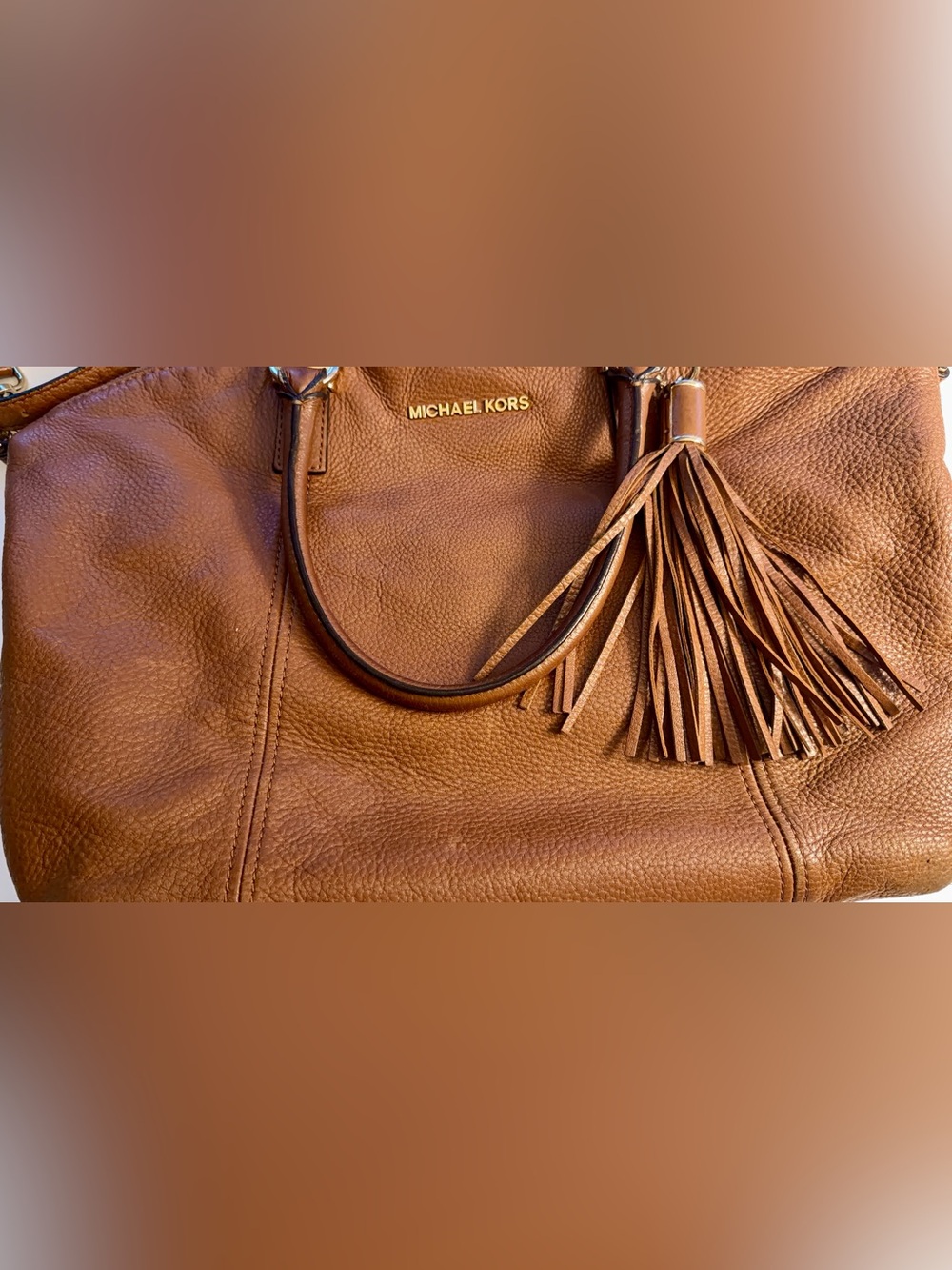 Michael Kors Cognac Leather Tote with Tassel